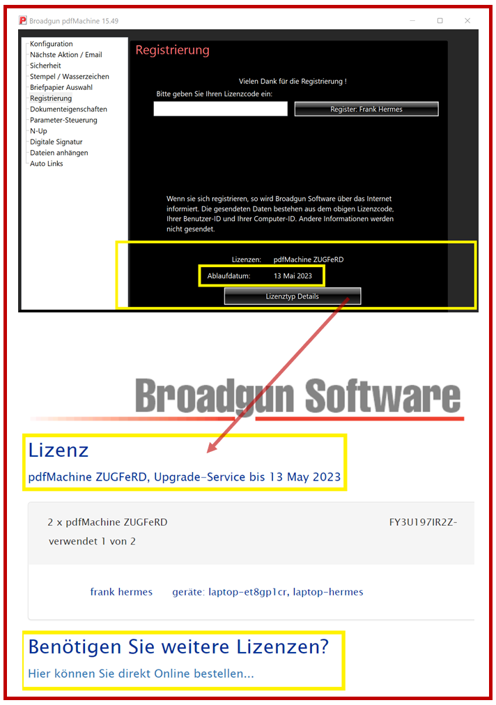 Ablaufdatum des BroadgunService in der Registrierung